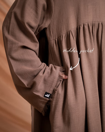Haya Linen Abaya - Brownie