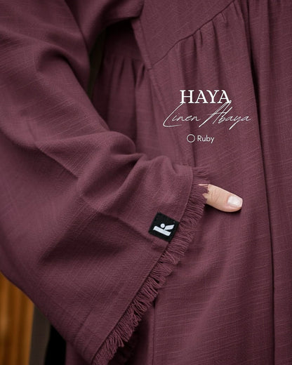 Haya Linen Abaya - Ruby